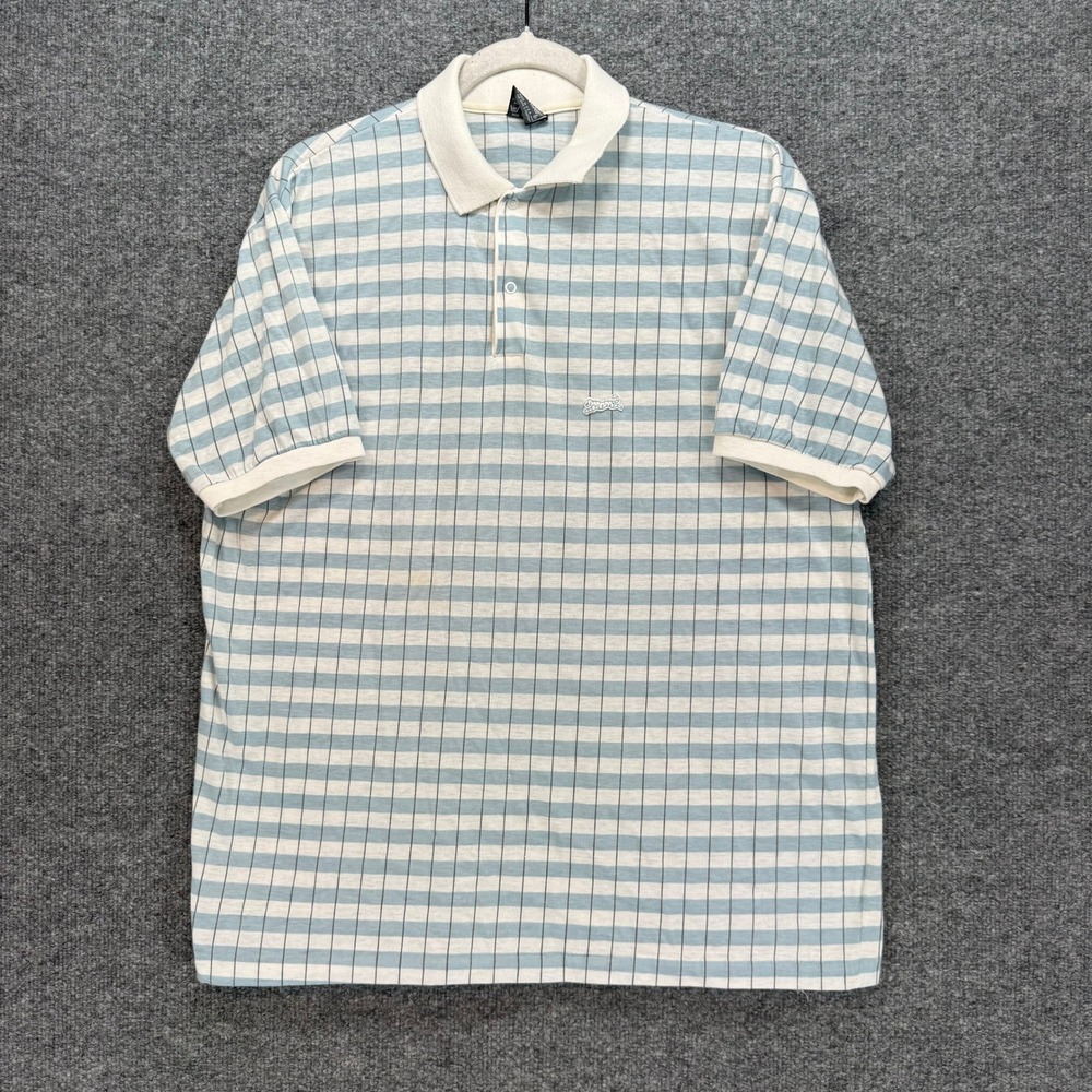 Le Tigre Golf Polo Shirt Mens XL Blue Striped Logo Vintage Short Sleeve USA Made